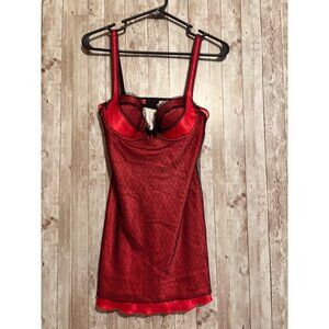 Victoria's Secret Red Black Lace Babydoll Lingerie Underwire Cups 36B